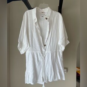 Collared linen short romper